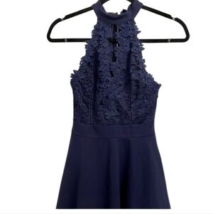 Windsor Navy Keyhole Lace Halter Dress